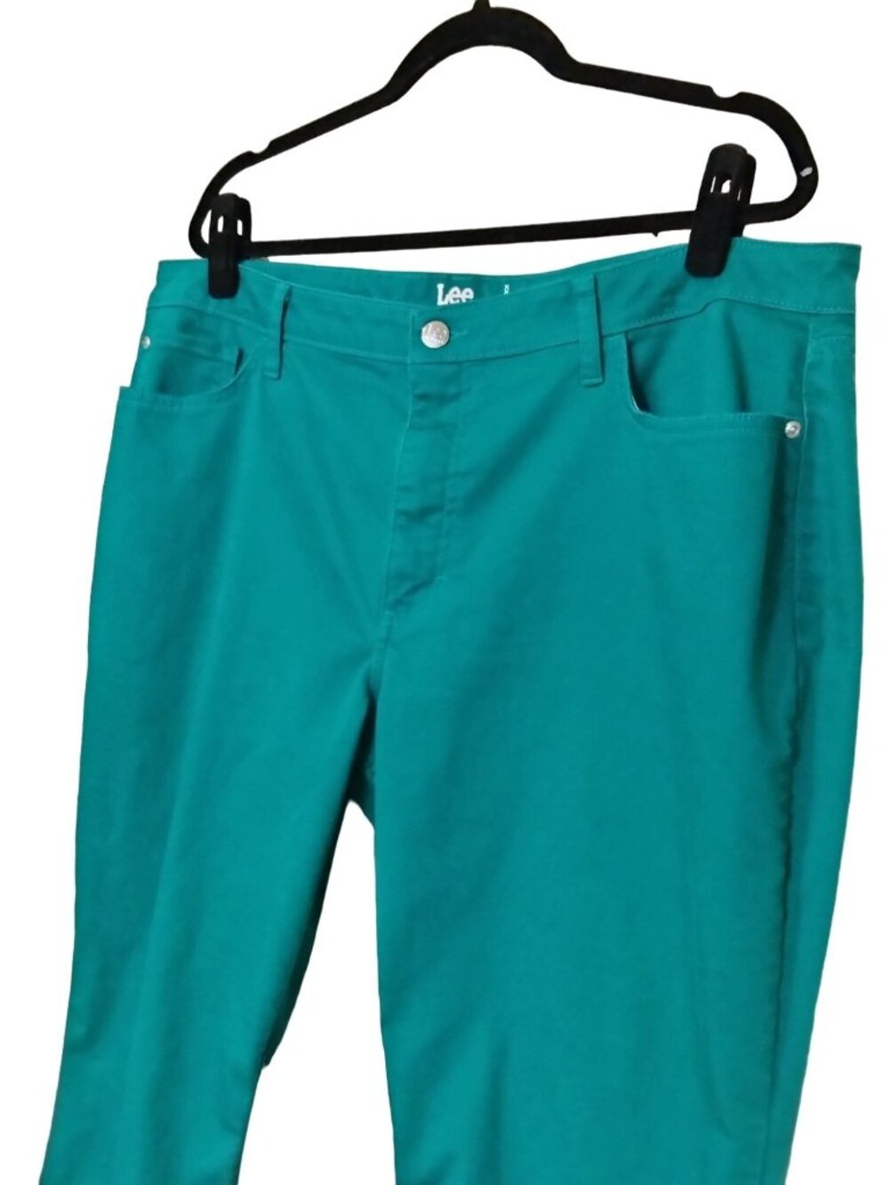 Lee Plus Size 20 Capri Pants Midrise Vibrant Teal Stretch Cropped Comfortable - Picture 3 of 8